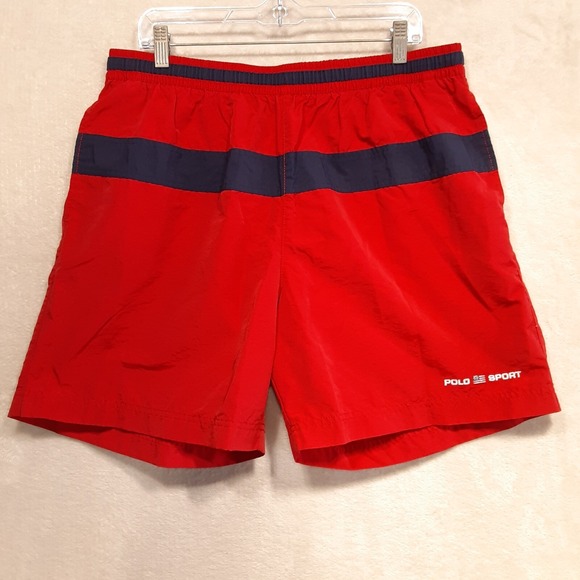 Polo Sport Ralph Lauren Mens Drawstring Swim Trunks Sz.XL/Red/Colorblock/Lined